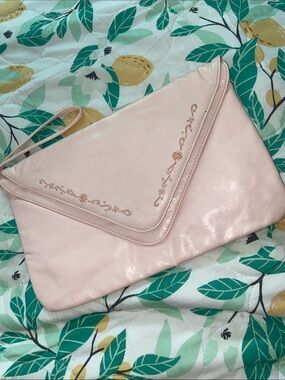 VTG BLUSH PINK ENVELOPE CLUTCH Floral Embroidered 2 Pocket BAG BAZAAR Y2K